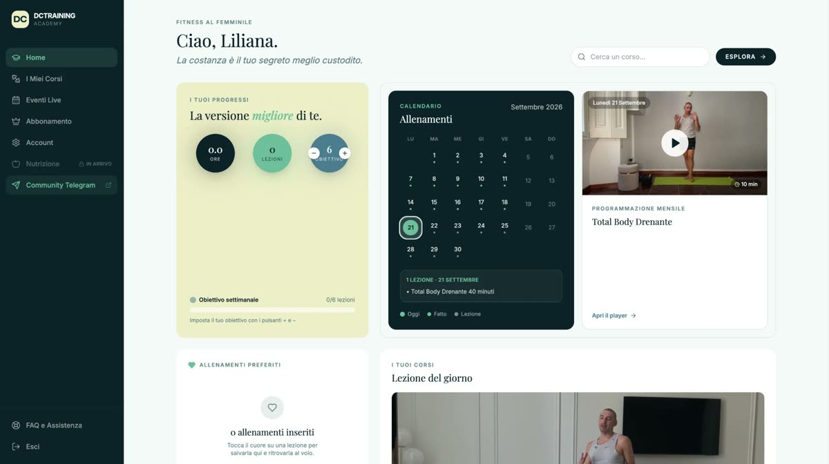 Dashboard della web app DCTRAINING